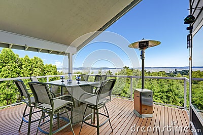 Walkout deck with patio area Stock Photo