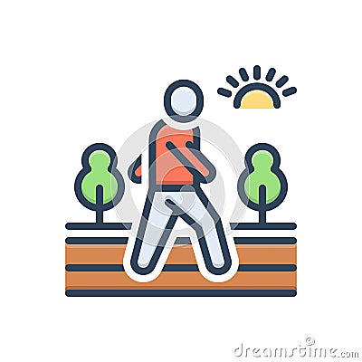 Color illustration icon for Walks, walking tour and person Cartoon Illustration