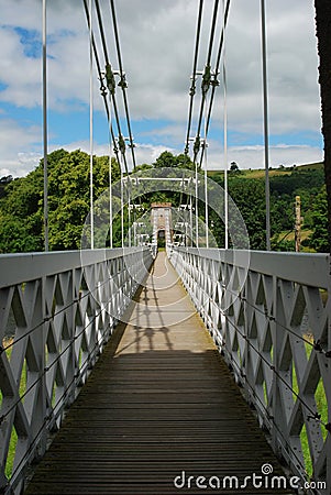 Walkway across the chainbridge at Melrose, Scotland Stock Photo