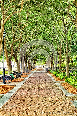 Walkway in downtown Charleston, South Carolina Stock Photo