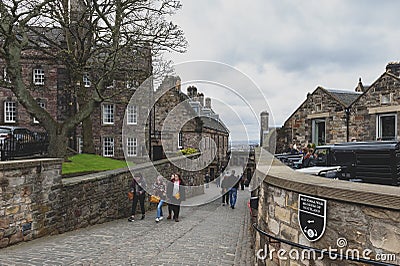 Walkway inside the complex area of Edinburgh Castle, popular tourist landmark of Edinburgh, capital city of Scotland, UK Editorial Stock Photo