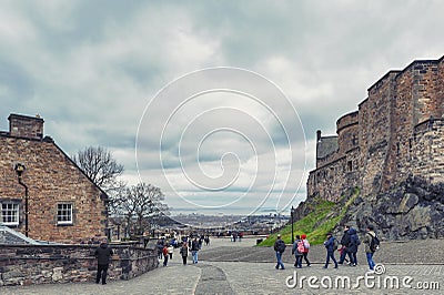 Walkway inside the complex area of Edinburgh Castle, popular tourist landmark of Edinburgh, capital city of Scotland, UK Editorial Stock Photo