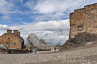 Walkway inside the complex area of Edinburgh Castle, popular tourist landmark of Edinburgh, capital city of Scotland, UK Editorial Stock Photo