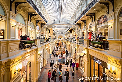 Walkway inside GUM department store in Moscow Editorial Stock Photo