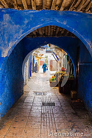 A blue archway in the city of Rabat, Morocco Editorial Stock Photo