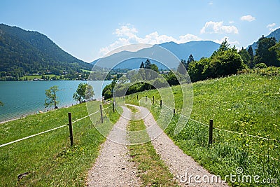 Walkway near lake Schliersee, above Fischhausen shore Stock Photo