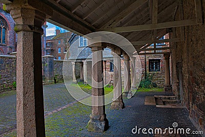 Walkway Old Guildhall Totnes Stock Photo