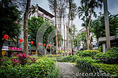 Walkway at Yongkang Park, in the Da'an District, of Taipei, Taiw Editorial Stock Photo