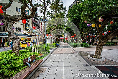 Walkway at Yongkang Park, in the Da'an District, of Taipei, Taiw Editorial Stock Photo