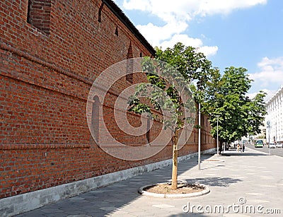 Kitaygorodskaya wall in the Park in Zaryadye. Editorial Stock Photo