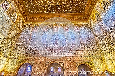 The wall of Ambassadors Hall, Comares Palace, Nasrid Palace, Alhambra, Granada, Spain Editorial Stock Photo