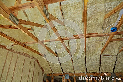 wall of an apartment building, covered with insulation foam before Stock Photo