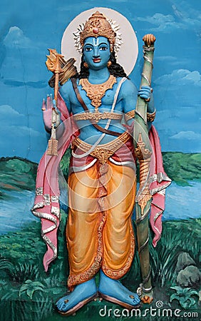 Wall art or mural of Indian Hindu God Rama in a temple Stock Photo