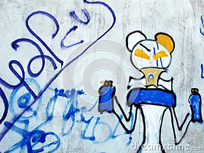 Wall art. Weird graffiti. Cartoon Illustration