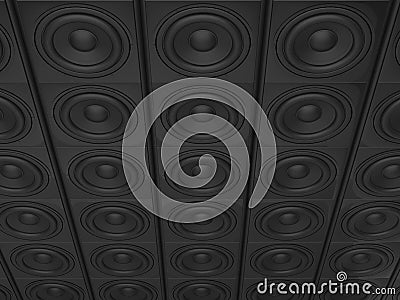 Wall of bass sub woofer sound speakers - top down view Stock Photo