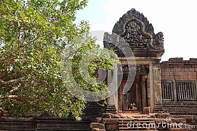 Wall of Bayon Temple at Angkor Thom. Stock Photo