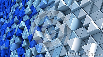 Wall of blue and white extruded triangles 3D render Cartoon Illustration