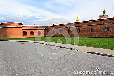 Wall of Boat house of Peter the Great and Peter and Paul cathedral, Peter and Paul Fortress. Stock Photo