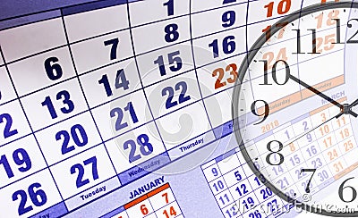 Wall calendar with the number of days and clock Stock Photo