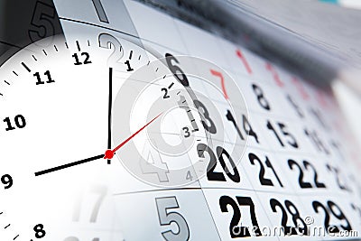 Wall calendar with the number of days and clock Stock Photo