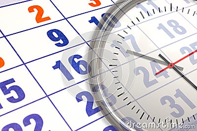 Wall calendar with the number of days and clock Stock Photo