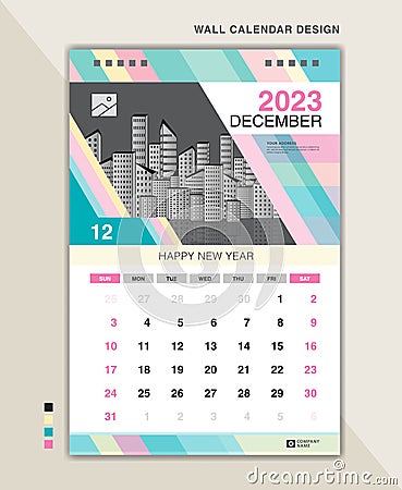 Wall calendar 2023 template pastel creative backgrounds, December 2023 layout, Desk calendar 2023 design, poster, planner, Vector Illustration