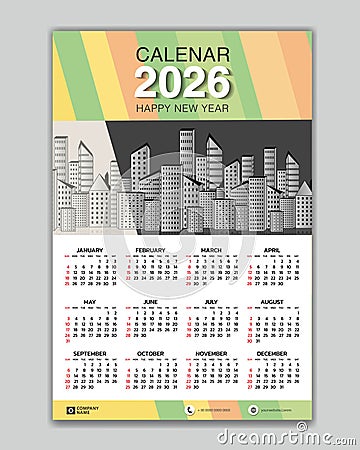 Wall calendar 2026 year geometric template vector with Place for Photo and Logo. Week Starts on sunday. desk calendar 2026 design Vector Illustration