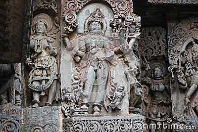 Hoysaleswara Temple Wall Carving of kaala bhairava lord shiva Stock Photo