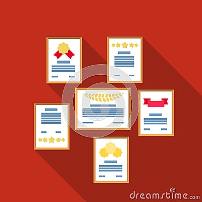 Wall of certificates icon in flat style isolated on white background. Office furniture and interior symbol stock vector Vector Illustration