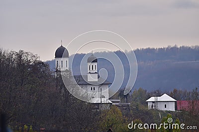 The wall church in city of Novaci Romania Stock Photo