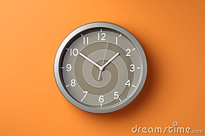 Wall clock orange background. Generate Ai Stock Photo