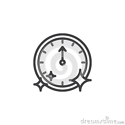 Wall clock pointing at 12 o`clock outline icon Vector Illustration