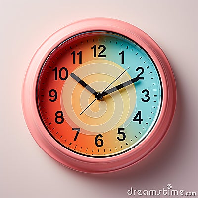 Wall clock, rainbow dial background, pastel background - AI generated image Stock Photo