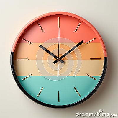 Wall clock, rainbow dial background, pastel background - AI generated image Stock Photo