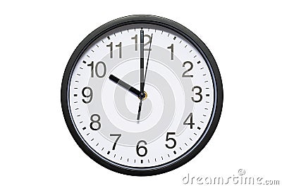 Wall clock shows time 10 o`clock on white isolated background. Round wall clock - front view. Twenty two o`clock Stock Photo