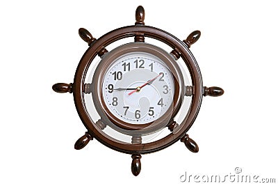 Wall clocks in the form of marine steering wheel Stock Photo