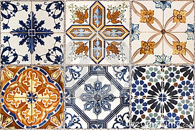 Wall from colorful ceramic tiles. Stock Photo