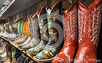 Wall of Cowboy Boots Stock Photo