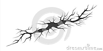 Wall crack. Realistic damaged concrete 3D hole, ground surface and long narrow cleft with fissures. Rough fracture in Vector Illustration