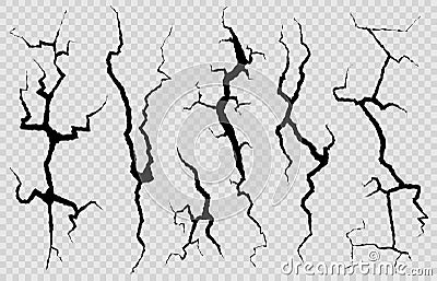 Wall cracks. Surface fracture structure, cleft broken dry lining wall or destroyed cracked glass, earthquake destruction Vector Illustration