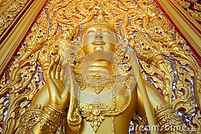 Wall design architecture culture gold door temple Thailand style art Editorial Stock Photo