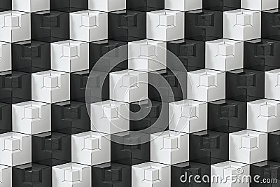 The wall with duplicate squares stacked, 3d rendering Cartoon Illustration