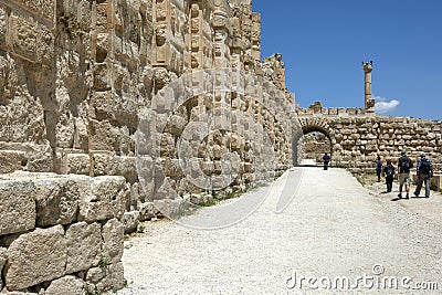 The wall of the East Souq at the ancient site of Jarash in Jordan. Editorial Stock Photo