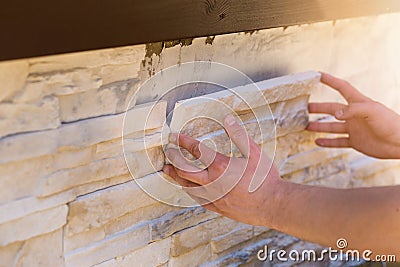 wall facing with stone tiles Stock Photo