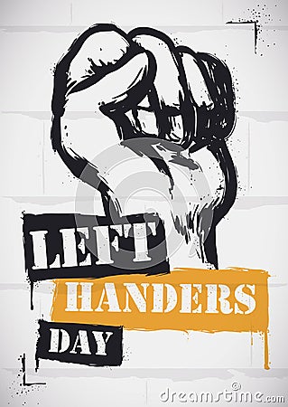 Wall with a Fist in Stencil Style for Left-handers Day, Vector Illustration Vector Illustration