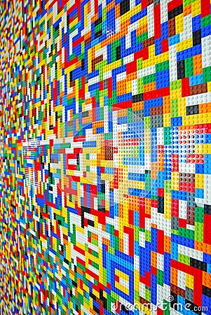 A Wall full of Lego Pieces Stock Photo