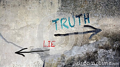 Wall Graffiti to Truth versus Lie Stock Photo