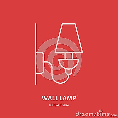 Wall lamp flat line icon. Vector Illustration