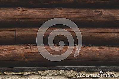 Wall of logs. wooden background. rural house exterior Stock Photo