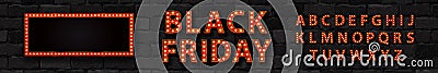 Vector realistic marquee sign of Black Friday logo with broadway frame and light bulb font Stock Photo